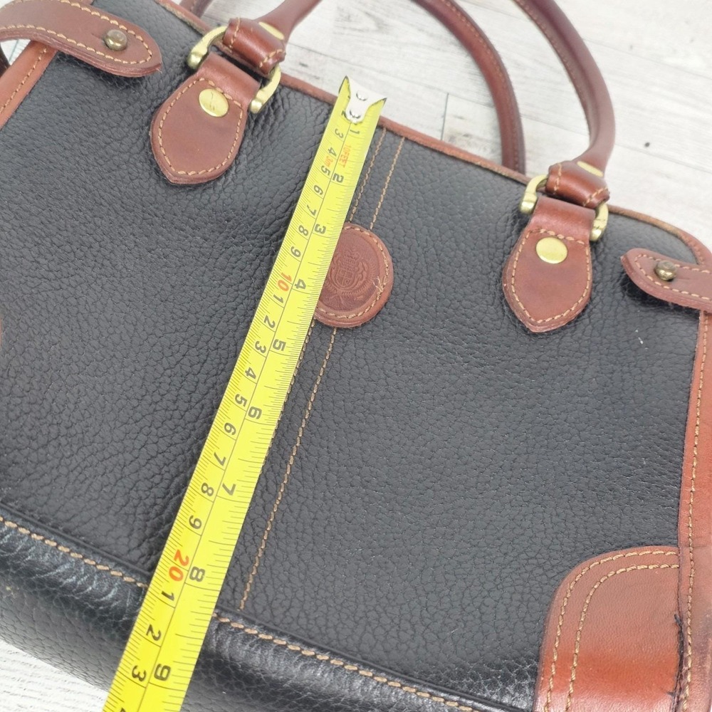 80s Vintage Liz Claiborne Genuine Leather Handbag Black Brown Trim Purse - Picture 12 of 13